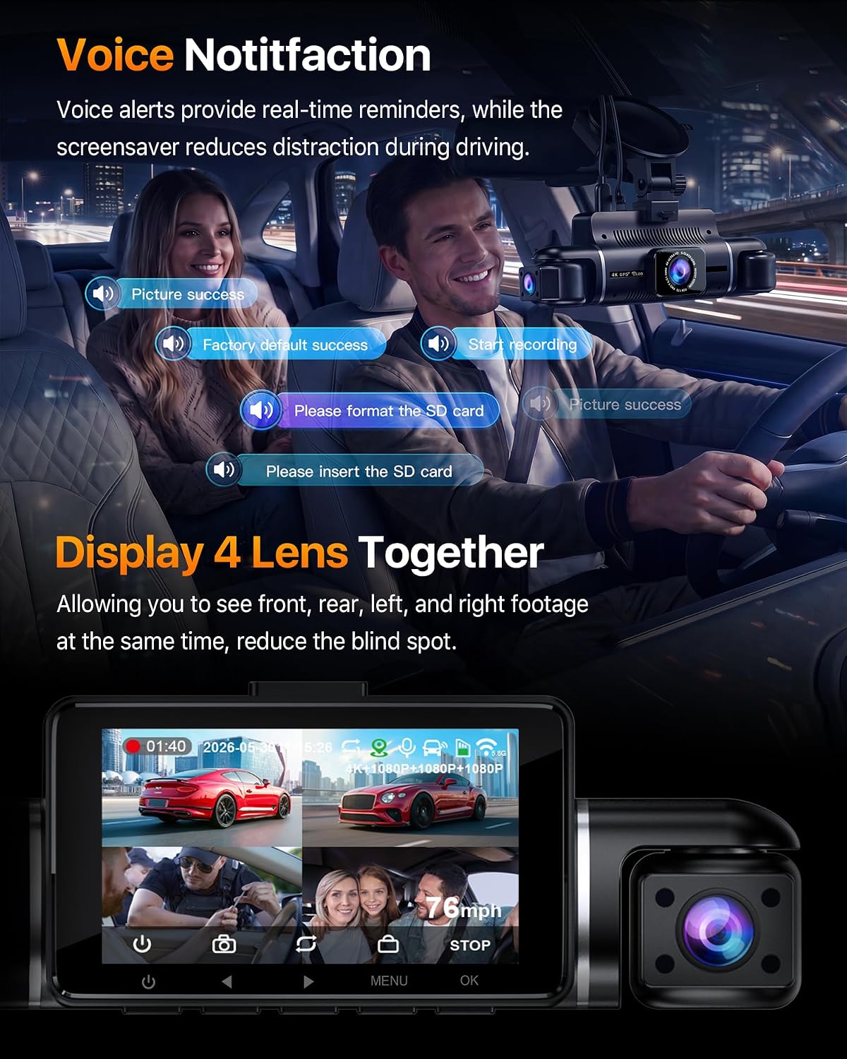 4K 4-Channel WiFi Dash Cam