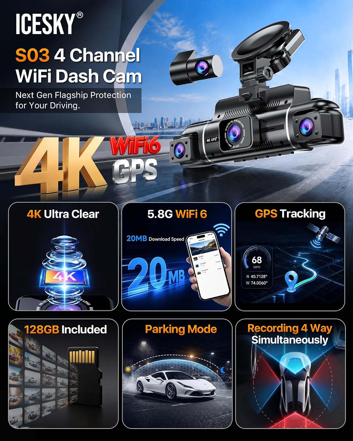 4K 4-Channel WiFi Dash Cam